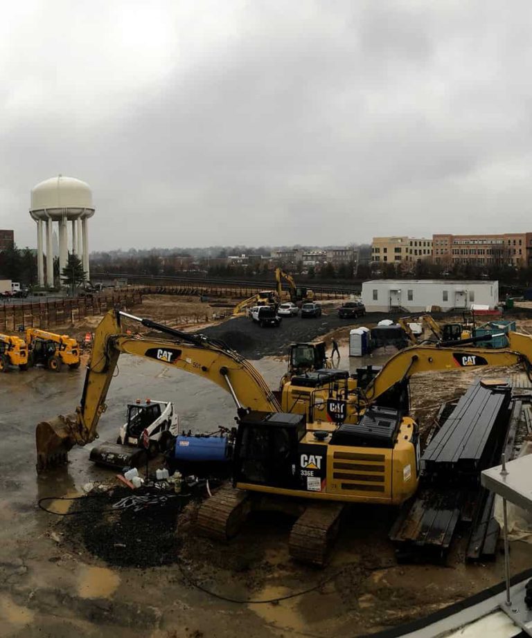 Heavy equipment operation at civil construction site monitored for vibration and noise