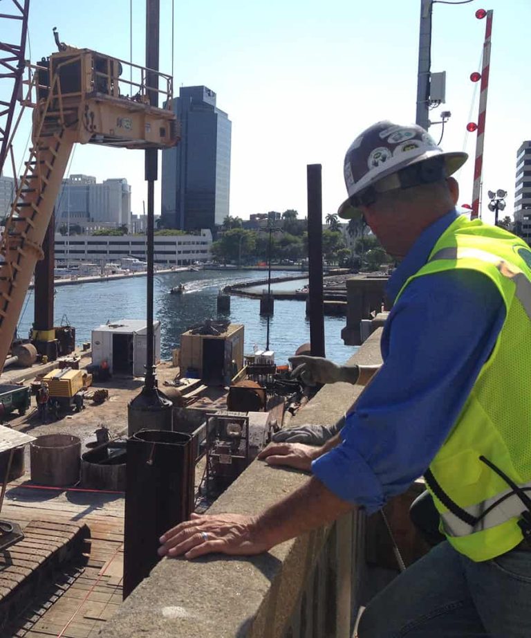 Seismic Surveys engineer monitoring vibration and noise at waterfront construction project