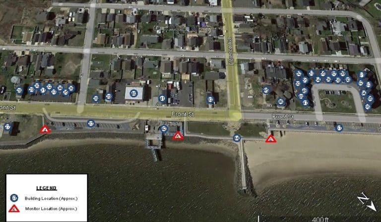 Blast audit seismograph monitor location plan for coastal construction project