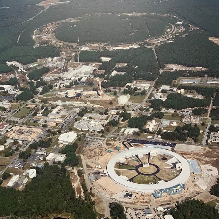 Aerial view of Brookhaven National Laboratory sensitive structures vibration monitoring project