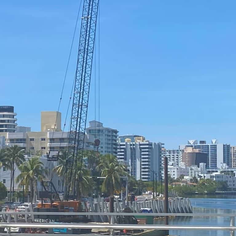 Pile driving and dock construction monitored for marine vibration near a coastal skyline