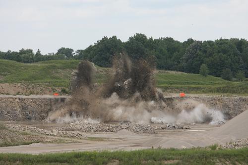 Blast vibration and overpressure event at a mine site being monitored for regulatory compliance